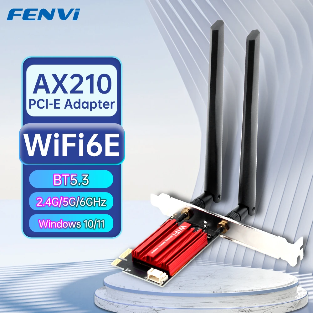 

FENVI AX210 WiFi 6E PCI-E адаптер 5374 Мбит/с BT5.3 трехдиапазонный 2,4G/5G/6Ghz 802.11AX беспроводная сетевая Wi-Fi карта для ПК Windows10/11