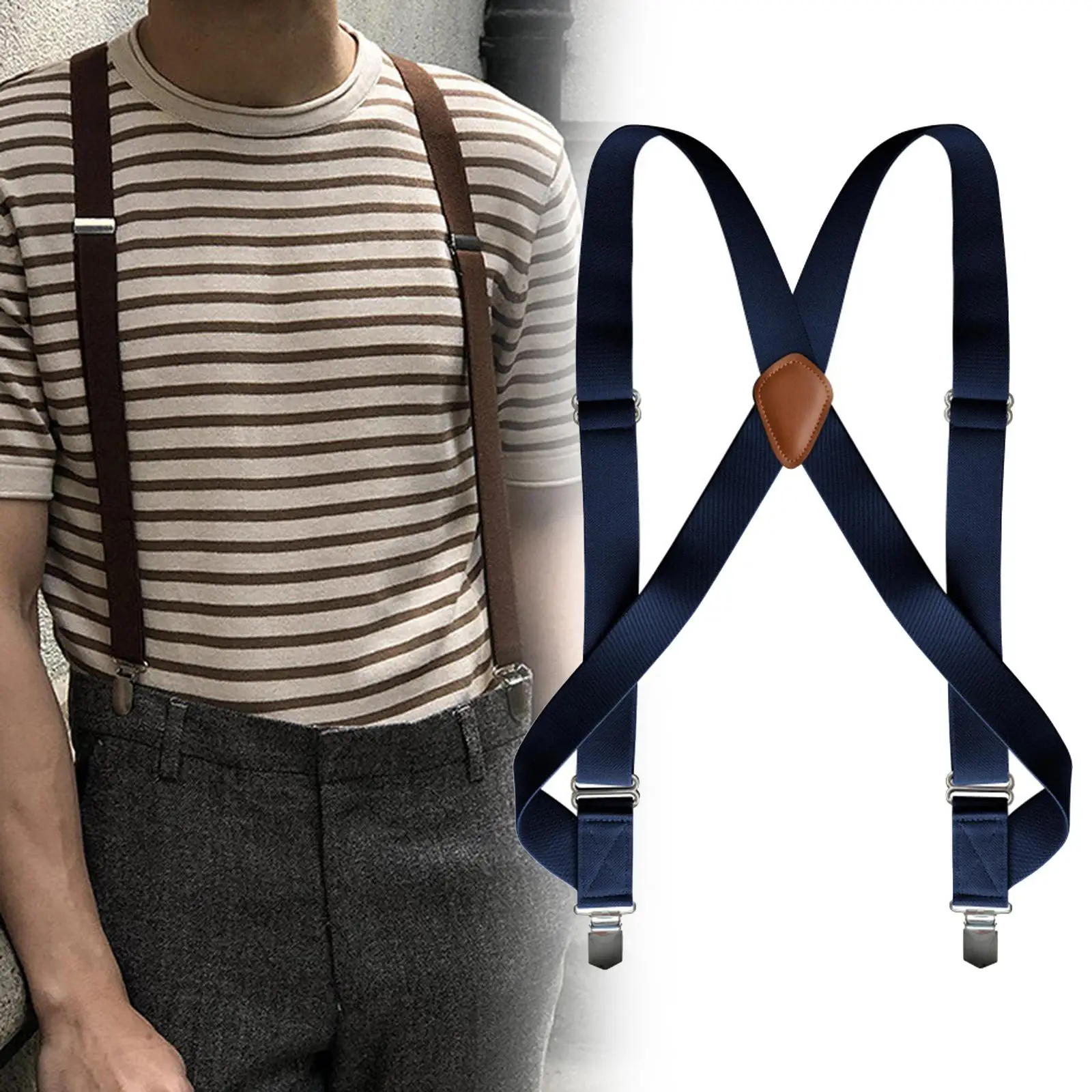 Mens Suspender with Clips Pants Holder Men Gifts Washable Reusable Adjustable Suspenders for Shorts Friends Orchestra Band Prom