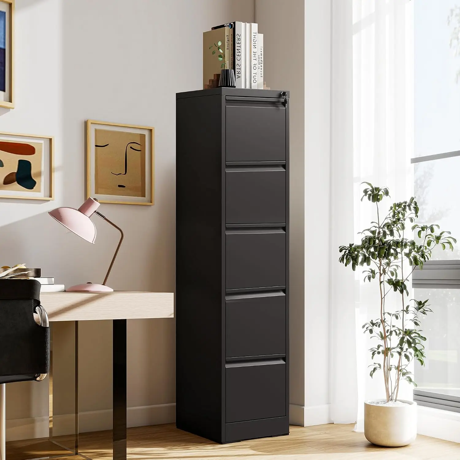 5 Drawer Vertical Metal File Cabinet with Lock for Home Office Letter Legal A4 F4 Documents, Customized
