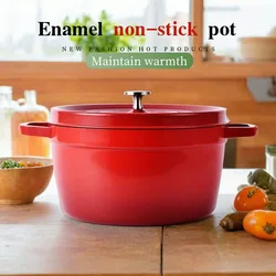 Cast iron enamel pot non-stick multifunctional cooking stewing simmering pot like Dutch oven earthenware casserole no coating