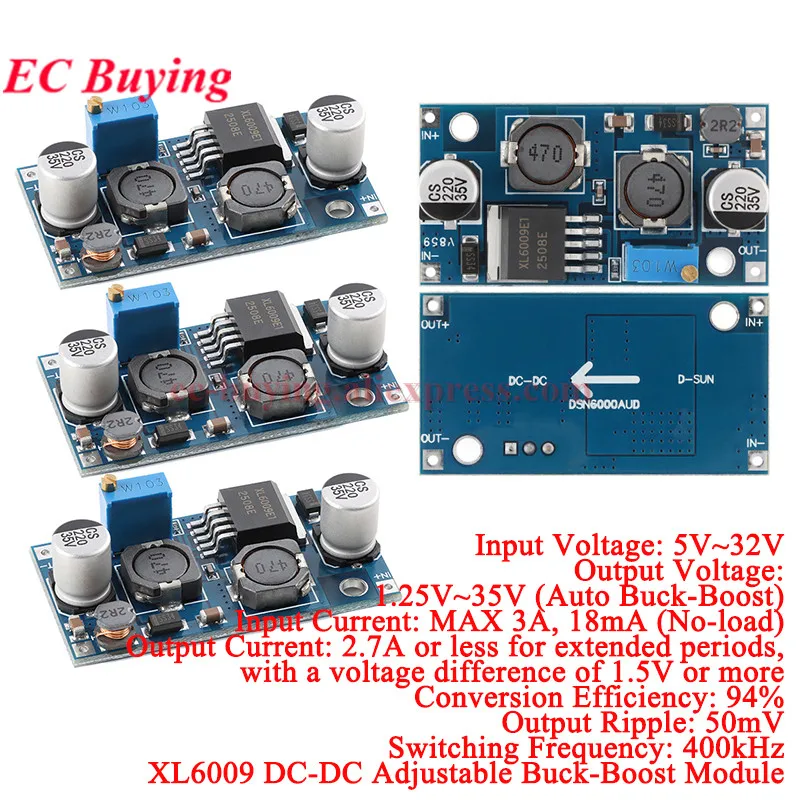 1Pc-10Pcs XL6009 DC-DC Automatic Buck Boost Voltage Converter Power Supply Module 4A 400KHz Adjustable Switch 5-32V to 1.25-35V