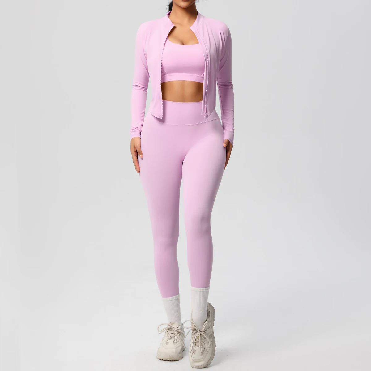 3 stücke Sportswear Yoga Set Gym Sport Bh Zipper Jacke Leggings Kleidung Sportswear Yoga Anzüge Für Frauen Fitness Set Trainingsanzug – Detail 40