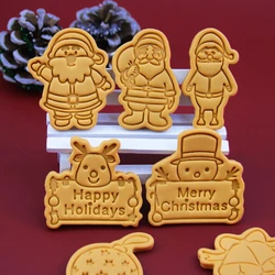 Christmas Santa 3D Pressable Stamped Embossed Biscuit Cookie Cutters Mold Kitchen Bakeware Tool