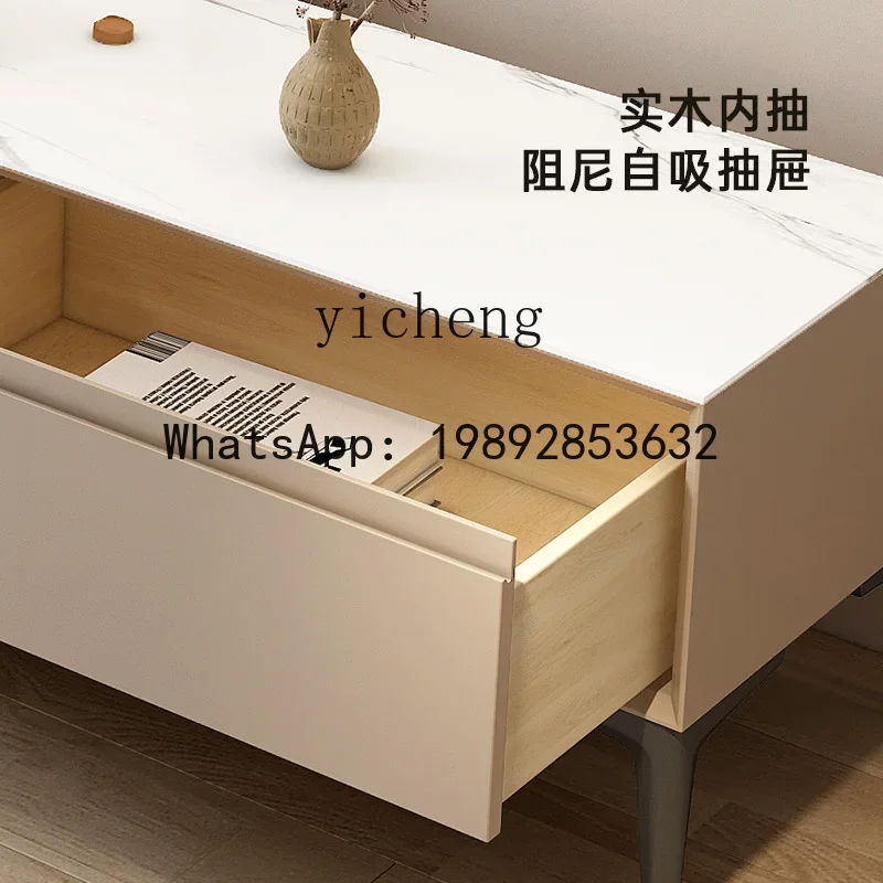A1 Stone Plate TV Cabinet Modern Simple Small Apartment All Solid Wood Super Narrow Paint Light Luxury TV Cabinet and Tea Table