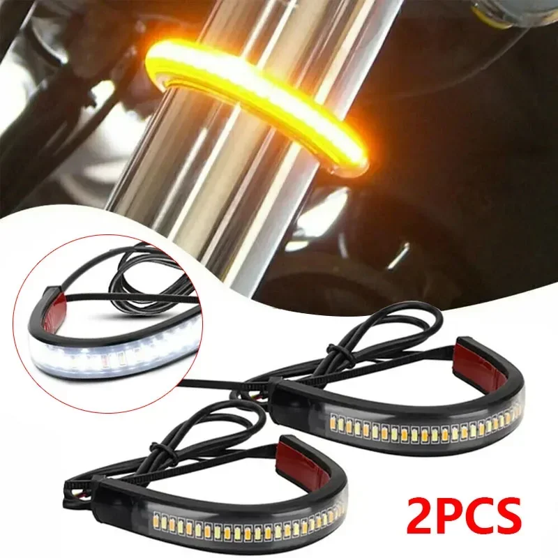 LED Light Bar DRL Amber White Motorcycle Flasher Motorcycle Turn Signal LED Circular Fork Light Flasher Running