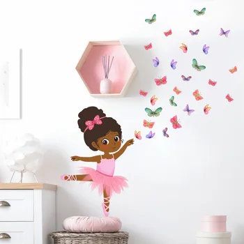 Butterfly Dancing Little Girl Cartoon Wall Sticker, Adesivo Decorativo Colorido, Backwall do quarto, Sala de estar, 30x60cm