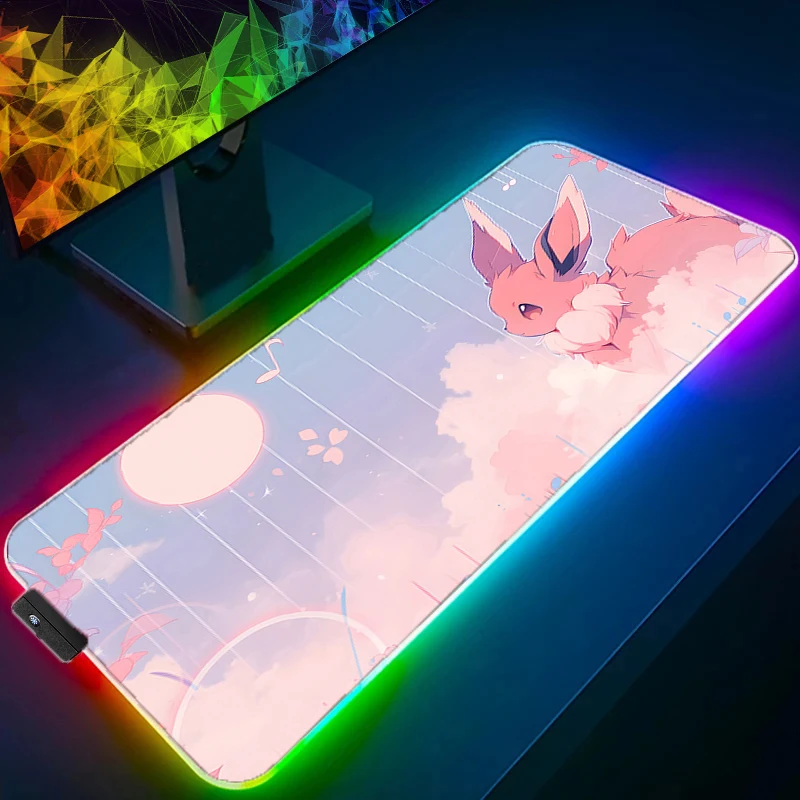 

LED Mouse Pad Pokemon Pikachu Gaming Large Gamer Keyboard Desk Mat Table Carpet RGB Mousepad XXL Backlight For Computer CS