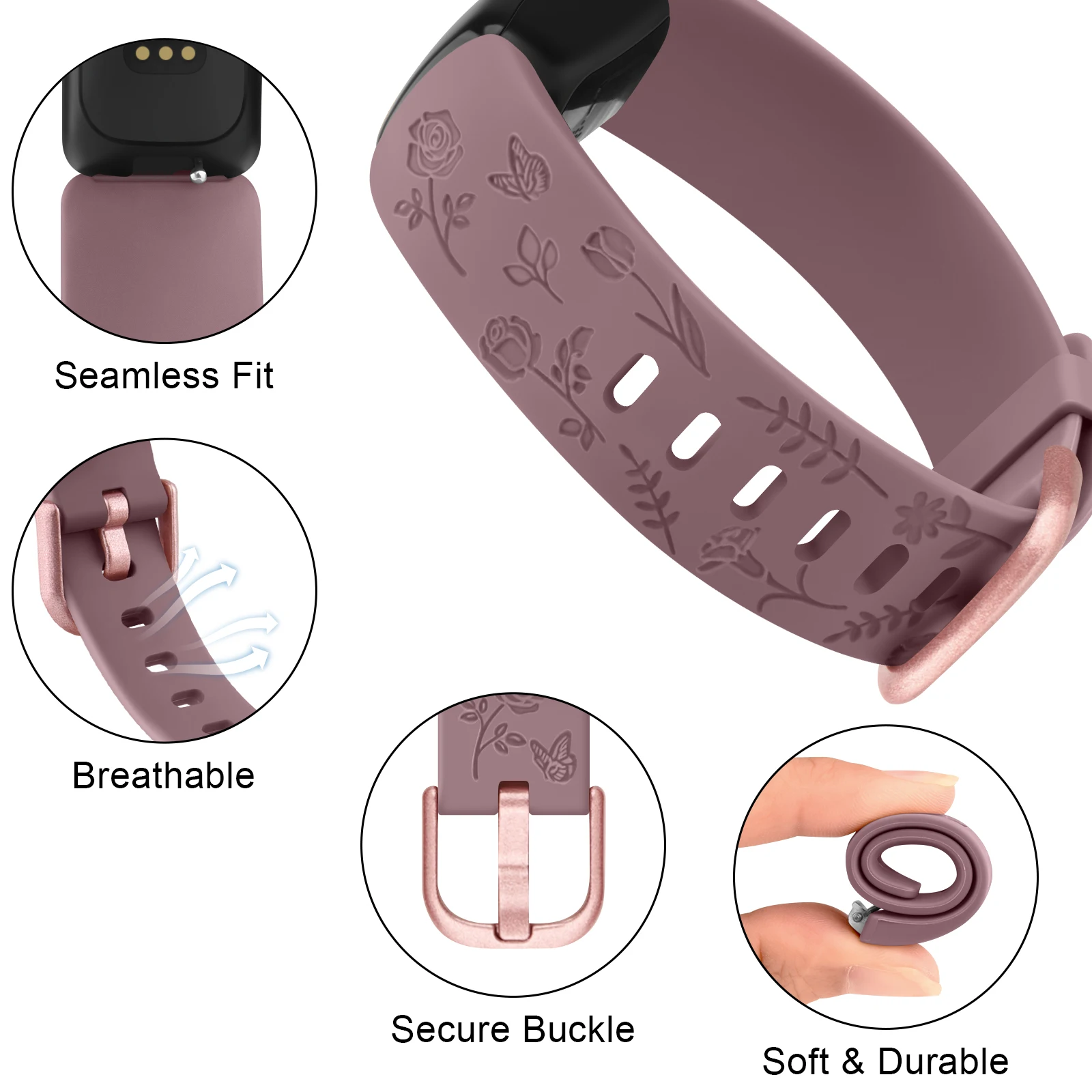 لينة بولي TPU زهرة محفورة الفرقة ل Fitbit إلهام 2 حزام سوار الرياضة معصمه لاستبدال Fitbit إلهام 2 حزام الساعات #3