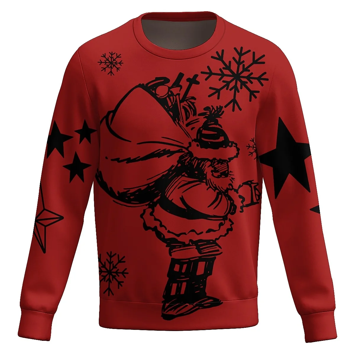 LIASOSO 2024 Christmas Long Sleeve Crew Neck Sweatshirt, Colorblock & 3D Line Art Design, Unisex Fun & Festive for Any Occasion