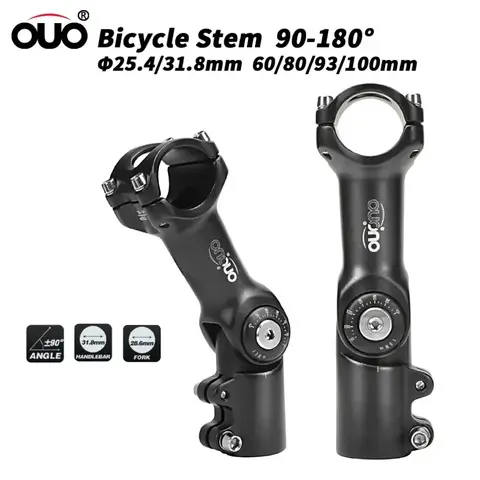 OUO MTB Adjustable Stem MTB Power Bike Table 90-180 Degree Bicycle Handlebar Extender 25.4/31.8mm Down Stem Extension Dual Lock