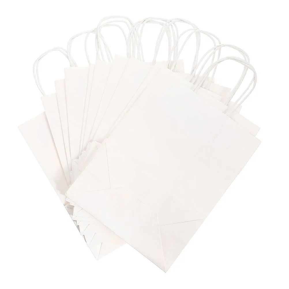 

10Pcs Baking Paper Bags White Handled Takeaway Food Carriers Portable Gift Storage Pouches Restaurant Packaging