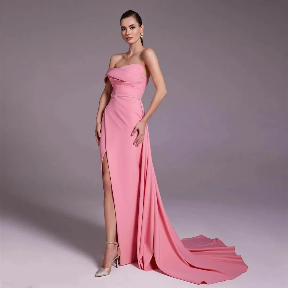 ROSELLA-Robe de Soirée Plissée Rose pour Femme, Longueur au Sol, Sirène, Devant, Fente Haute, Nouvelle Collection 2023