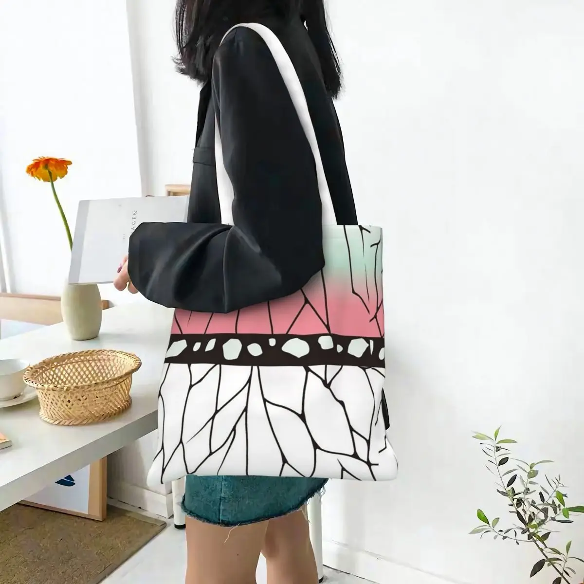 Kimetsu No Yaiba Shopper Bag Demon Slayered Bolsas ao ar livre Senhoras Bolsas de compras personalizadas Lazer Bolsa de poliéster