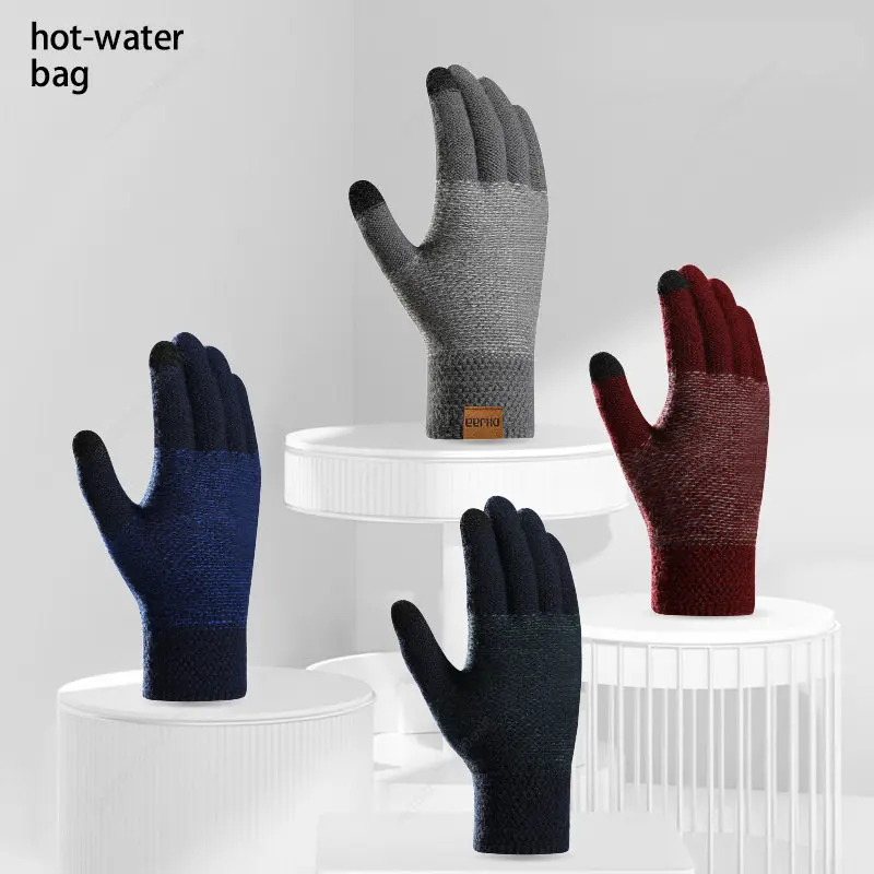 ใหม่2022ชายฤดูหนาวถักถุงมือหน้าจอของผู้ชายที่มีคุณภาพสูง Mitten Thicken อบอุ่นแคชเมียร์สีทึบนักธุรกิจผู้ชายถุงมือฤดูใบไม้ร่วง