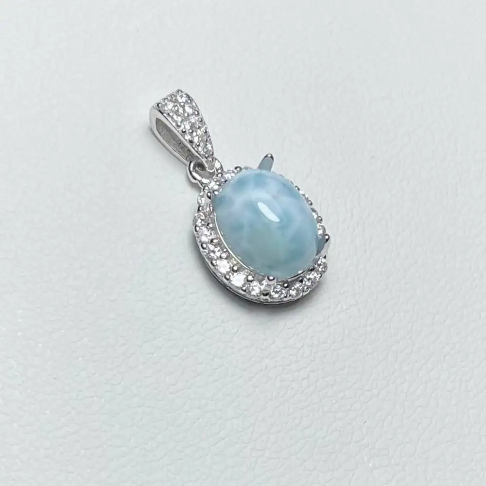 قلادة akac من الفضة الإسترليني ، الدومينيكا الطبيعية ، اللاريمار ، مقاس 7 × 9 مم