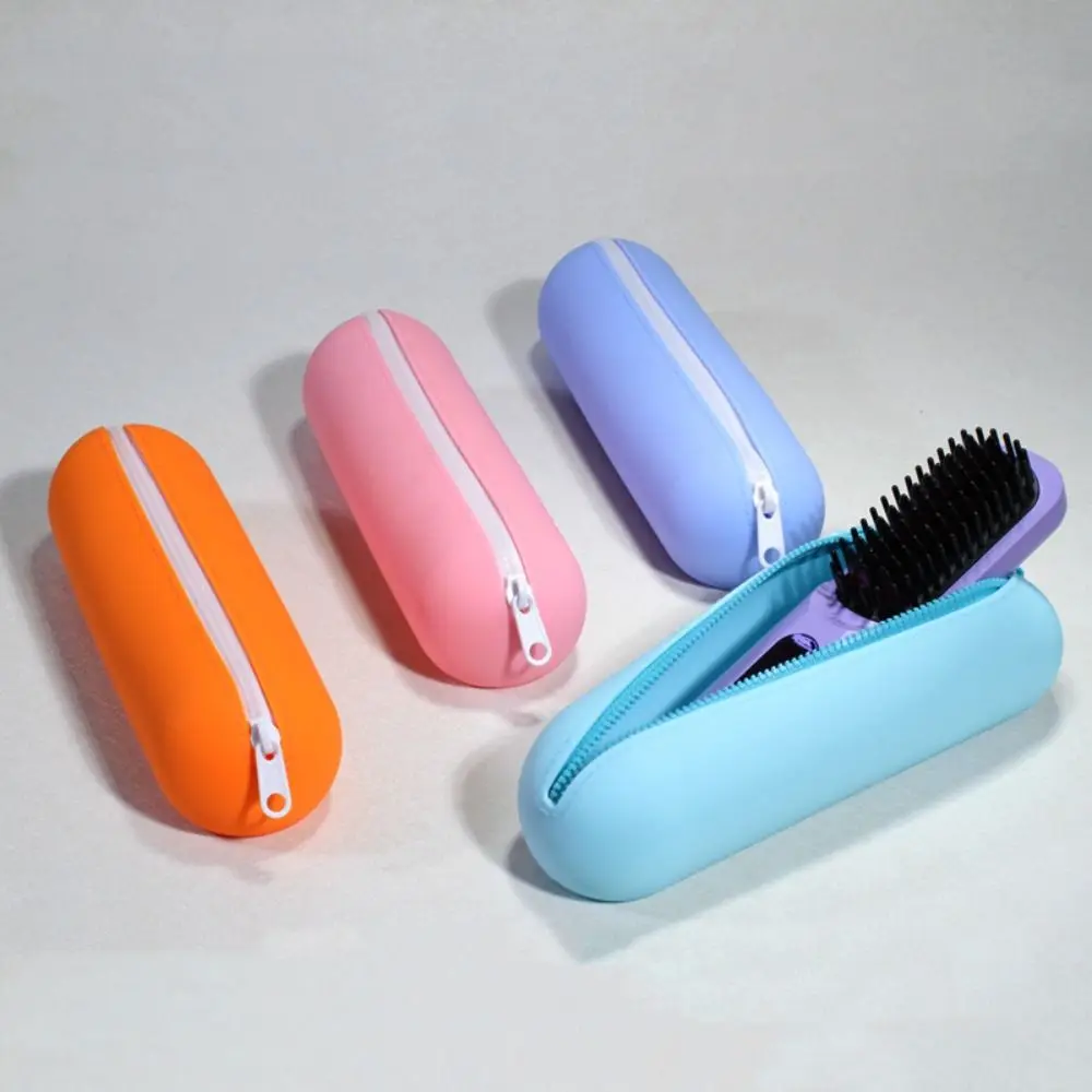 Large capacity Straight Hair Comb Storage Bag Waterproof Zipper Stationery Organizer Soft Lightweight Silicone Pen Bag