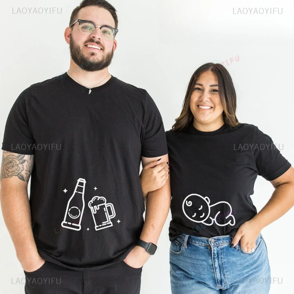 Matching Beer and Baby Shirts for Couples Funny Pregnancy T-shirt Announcement Shirts Gifts Available in Many Colors Cotton Tops