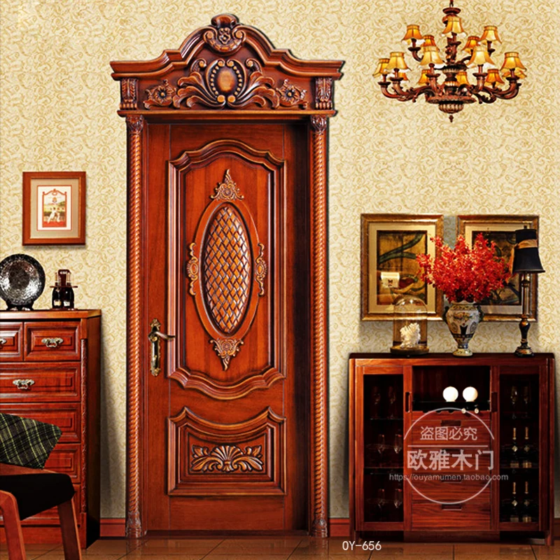 

European-style Carved Lacquered Solid Wood Entrance Interior Vintage Distressed Customizable