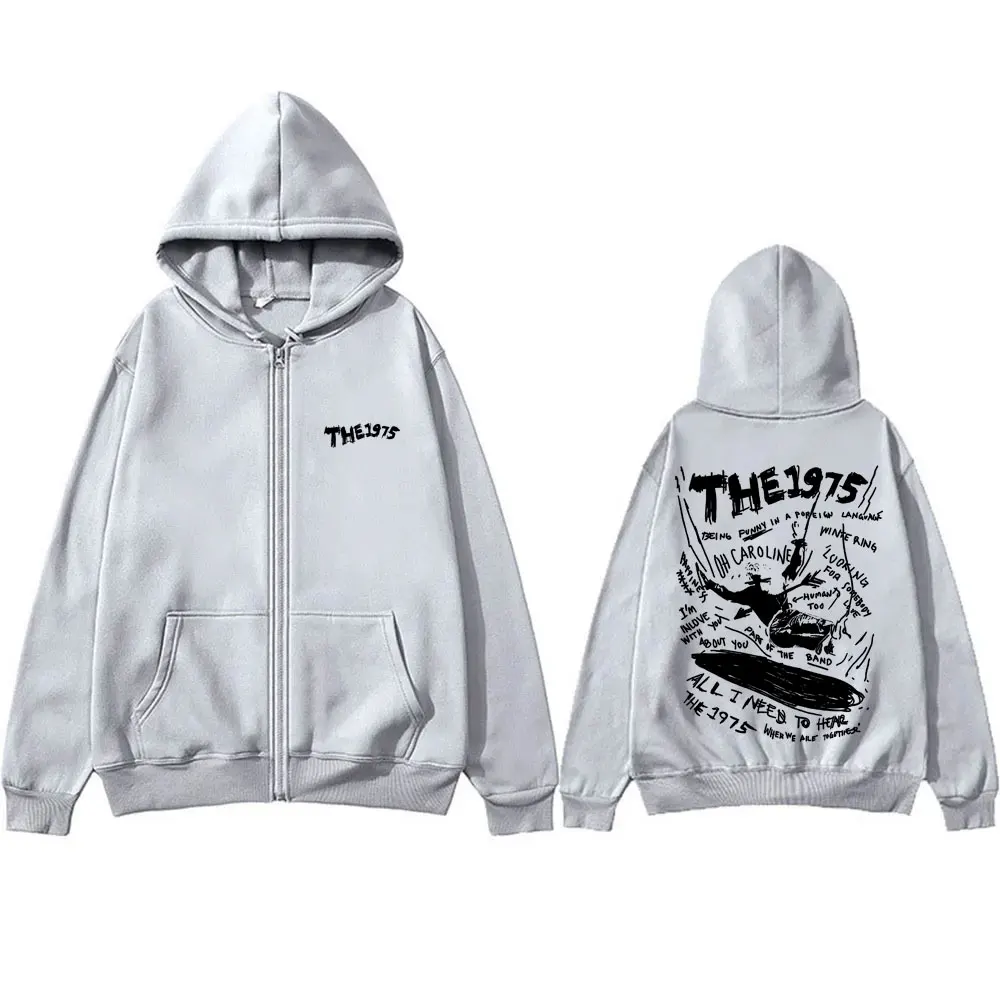 Rock Band The 1975 about You Being Funny in A Foreign Language Zipper Hoodie Men Women Vintage Casual Oversized Zip Up Jacket