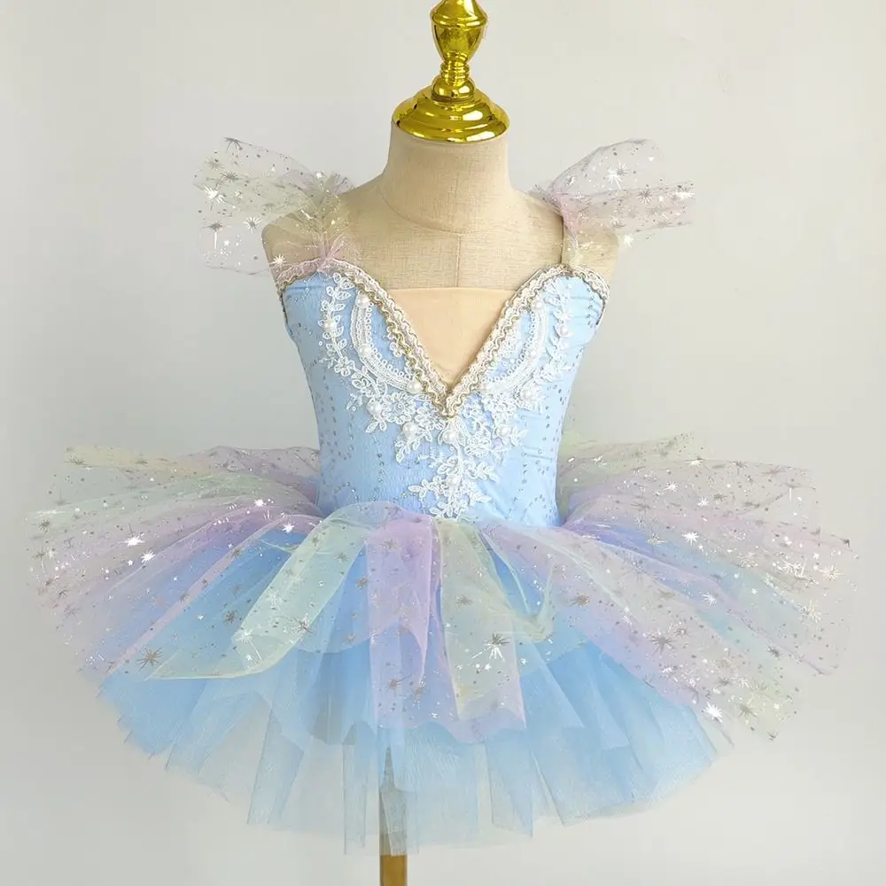 Abito da balletto per bambini Abito da balletto per bambini con paillettes alla moda Abiti da spettacolo moderni con perle Abito da festa gonfio Abito da principessa per ragazze per bambini