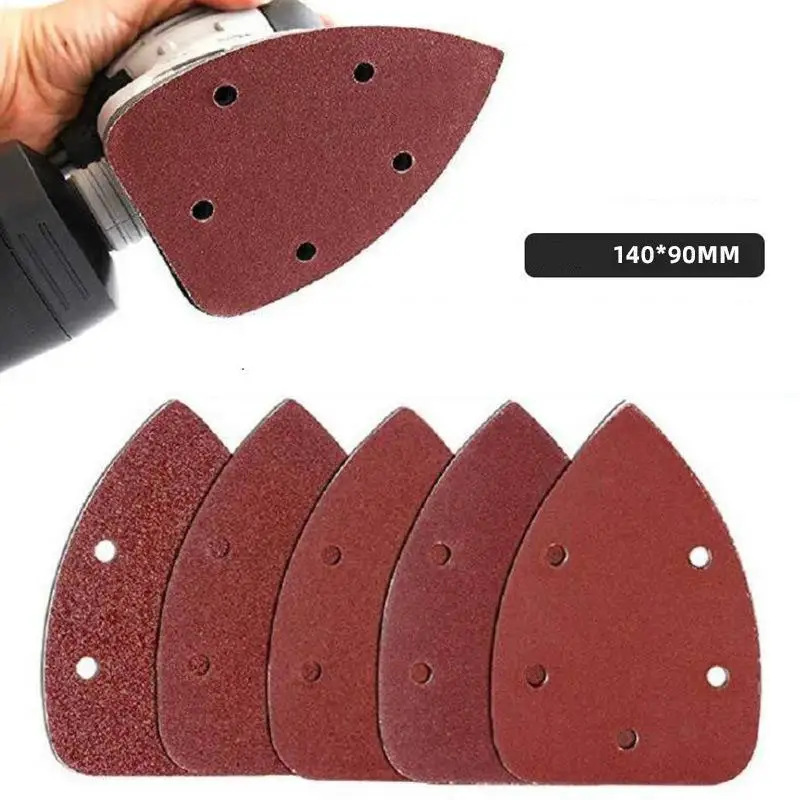 

10pcs 140*98 5 Hole Self-adhesive Sandpaper Triangle Sander Sand Paper Hook Loop Disc Abrasive Tools For Polishing Grit 40-1000