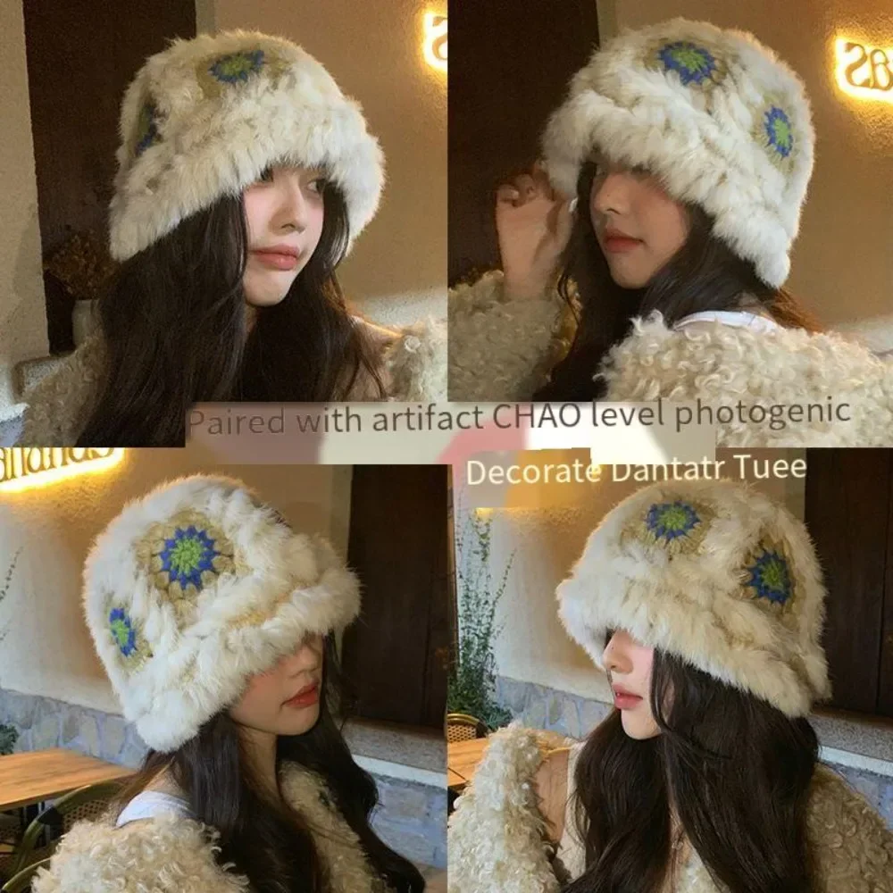 หมวกชาวประมงขนปุยนุ่มสบายในฤดูใบไม้ร่วงและฤดูหนาว หมวกขนกระต่ายลายสิงโต หมวกโจ๊กเกอร์สำหรับผู้หญิง หมวกทรงถังและหมวกทรงกะละมัง