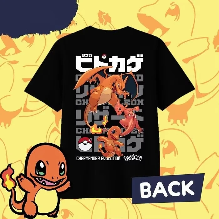 Pokémon Anime CHARMANDER CHARMELEON CHARIZARD EVOLUTION Printed T-shirt Men's and Women's T-shirt Sports T-shirt 2026 Summer New