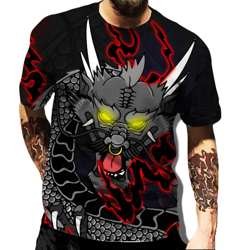 Men's T Shirt Summer Tops kylin 3D Printed Tees O Neck Short Sleeve Animal Dragon Graphic T-Shirts Loose Male Oversized Clothes