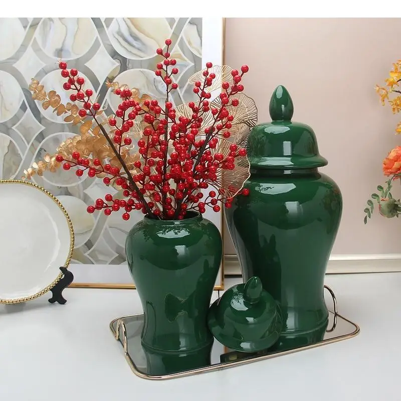 Green Ceramic Jar Storage Decoration Crafts Flower Arrangement Vase Rack Decorative Ornament