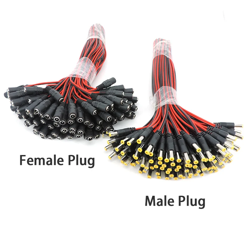 50pcs 5.5x2.1 mm DC Male Female Plug DC Power Pigtail Cable Jack for CCTV Camera Connector Tail Extension 24V DC Wire M20