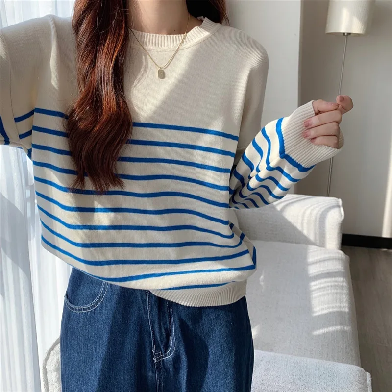 Striped Long Sleeve Outerwears Jumper 2024 Early Autumn Fashionable Women\'s Loose Slim Sweater Top Women\'s Clothing Tops Traf