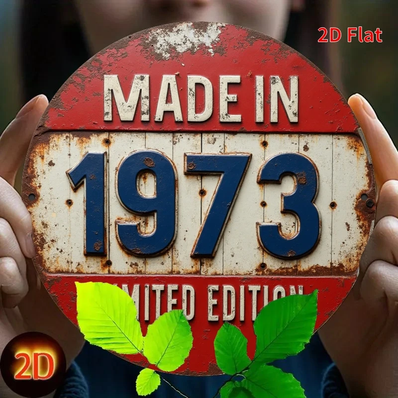 2D Flat, 1pc 1973 Vintage Limited Edition Aluminum Metal Sign - 20.32x20.32 cm Retro 70s Farmhouse Wall Plaque with 1973 Number,