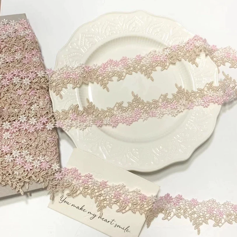 2Meters 4cm wide pink Water Soluble Pretty Lace Trim DIY Sewing Supplie Navy White Lace Fabric Trims Garment Clothes Accessories