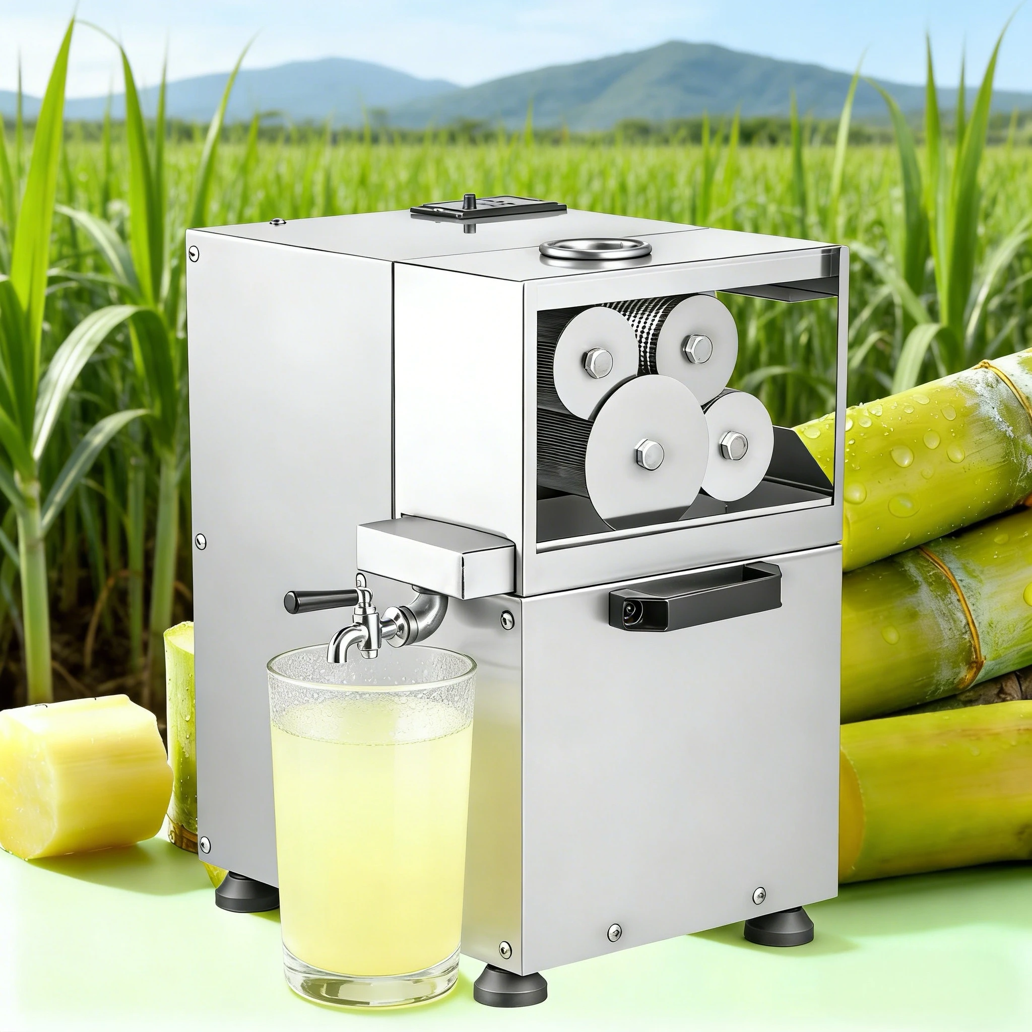 

Hot Selling Desktop Electric Sugarcane Juice Extractor Commercial Sugar Cane Squeezing Machine With 4 Rollers