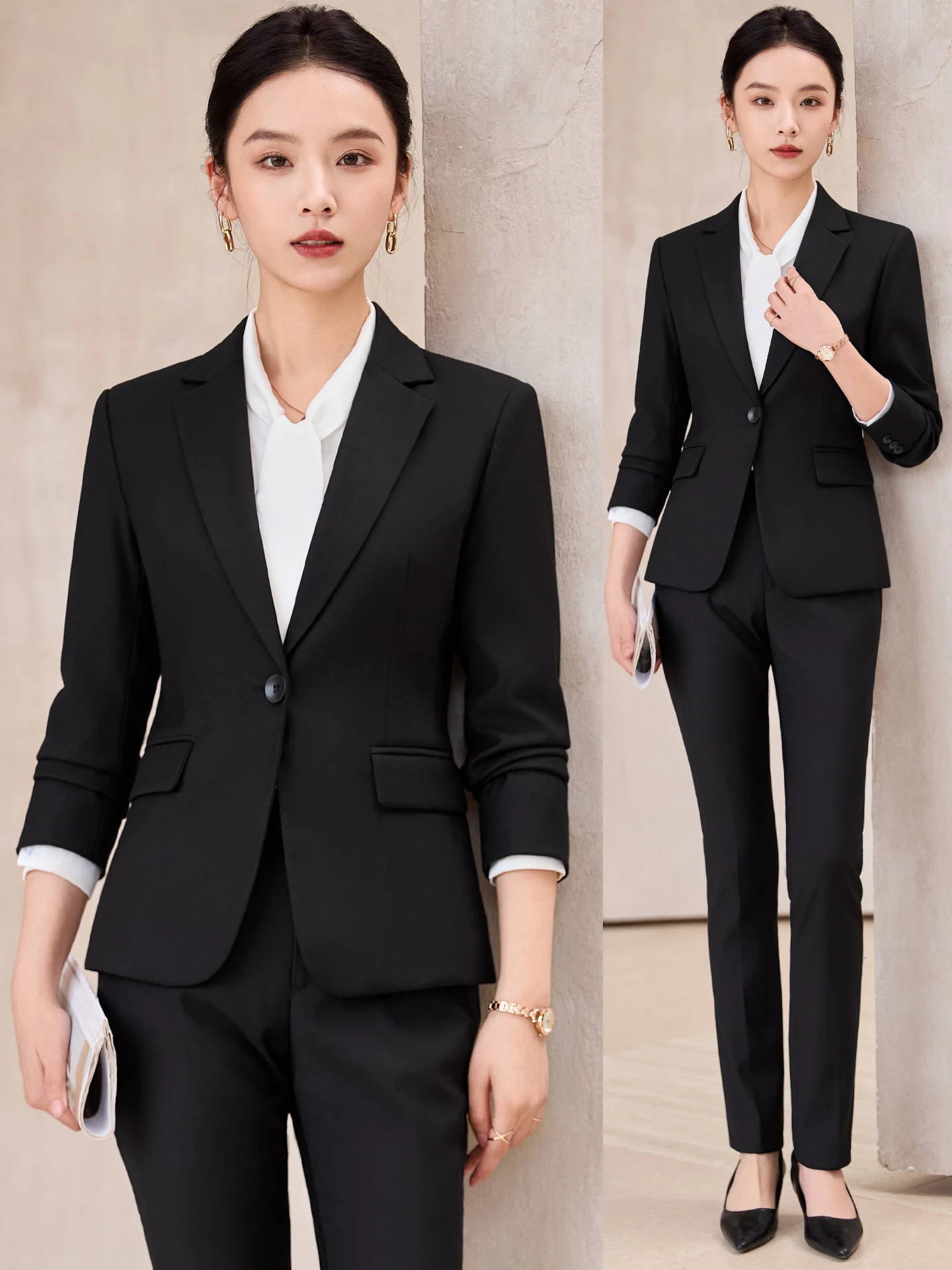 

Профессиональный женский костюм-двойка: пиджак и брюки. Новинка весна-осень. Для работы, деловых встреч и собеседований. Удобный для поездок на работу.