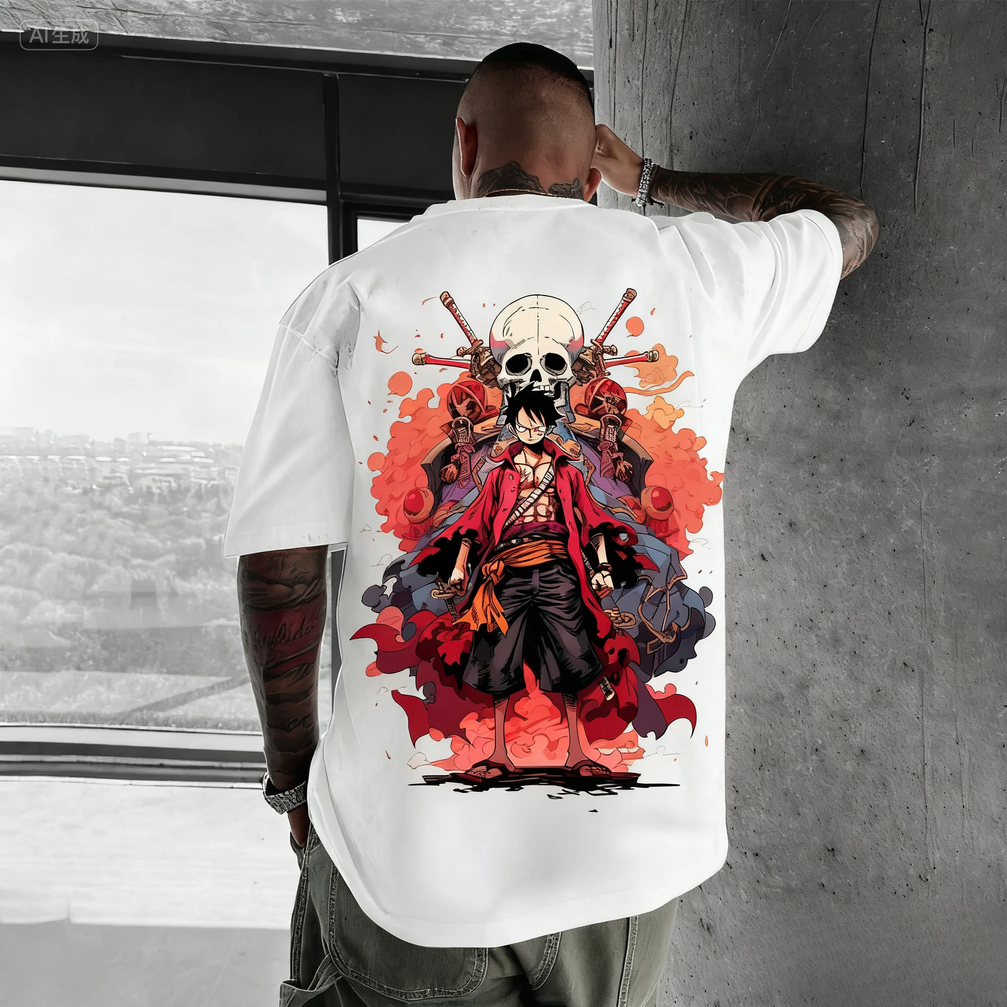 

One Piece Luffy Men's and Women's 2026 Summer New Anime Printed American Trendy Casual Parent Child Cotton Short Sleeved Top