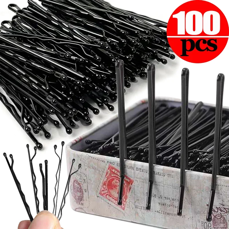 100/50pcs Black Straight Line Hair Clip U-shaped Needle Lady Hairpins Curly Wavy Grips Women Bobby Pins Styling Hair Accessories