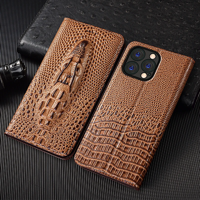 

For Xiaomi Mi 10 10S 10T 9 8 6 6X Pro Lite Ultra SE Case Crocodile Head Genuine Leather Flip Phone Cases Cover