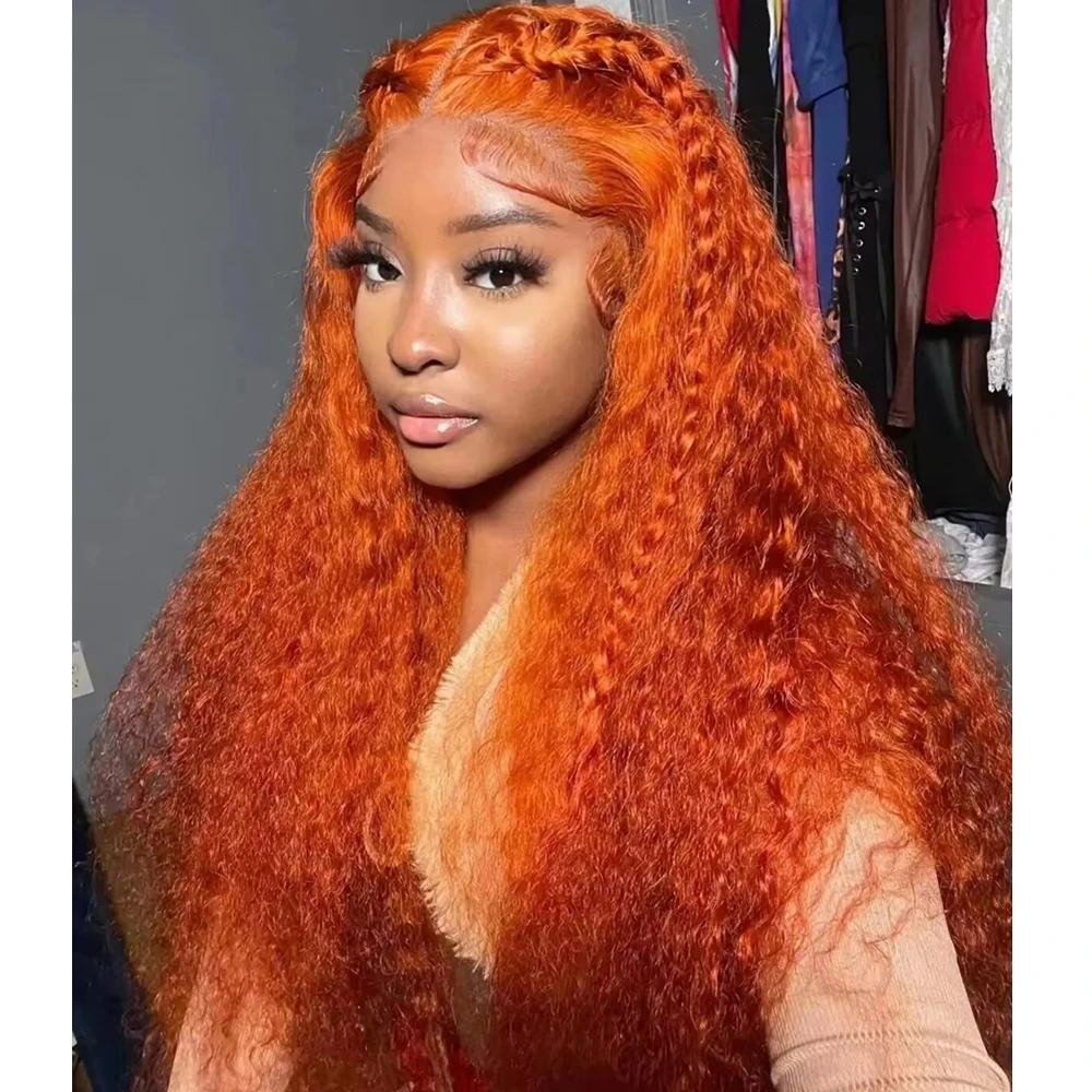 Water Wave Ginger Orange Curly Human Hair 13x4 13x6 Hd Transparent Lace Frontal Wig  for Women #350 Colored Wigs Pre Plucked