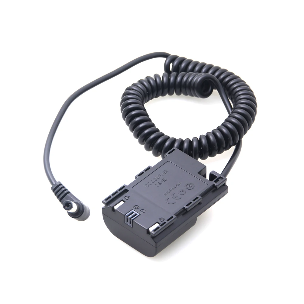 LP-E6 Dummy Battery Coupler Adapter with DC Male Connector Power Coiled Spring Cable for Canon 7D 5D Mark IV III II 80D 70D LPE6