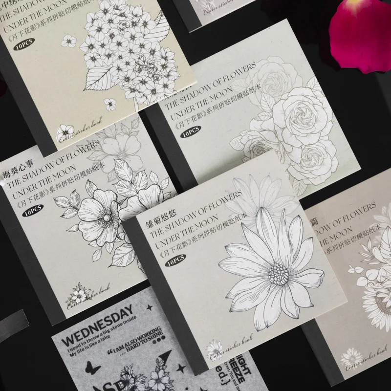 6 стилей, 10 шт./книга, INS, цветочная наклейка, книга, растительная тема, резка, альбом для вырезок, двойной материал, справочник, сделай сам, декоративные наклейки