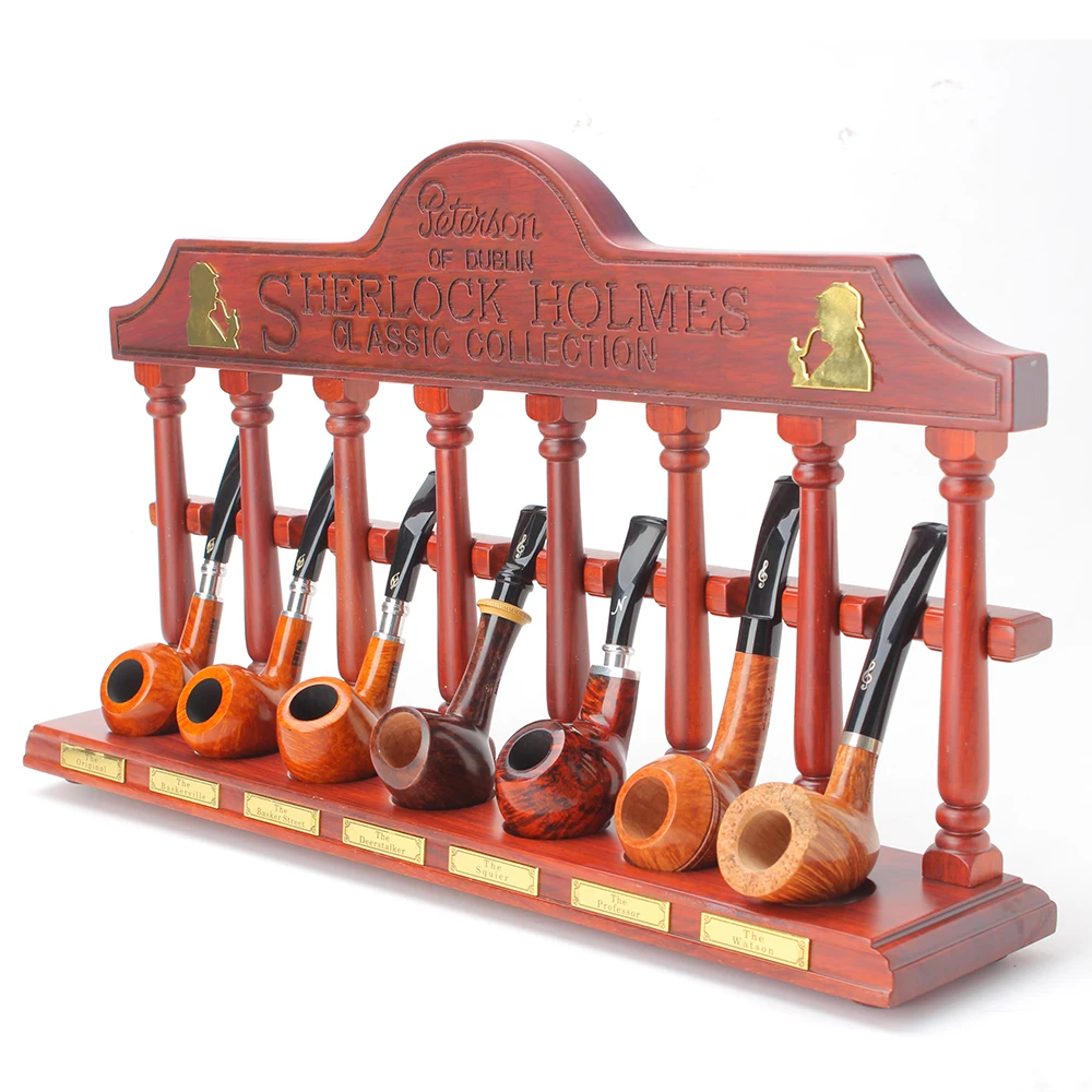 MUXIANG 7-position tobacco pipe wooden frame Imported rosewood wooden frame Desktop vertical ornament L：470mm W : 90mm H : 270mm