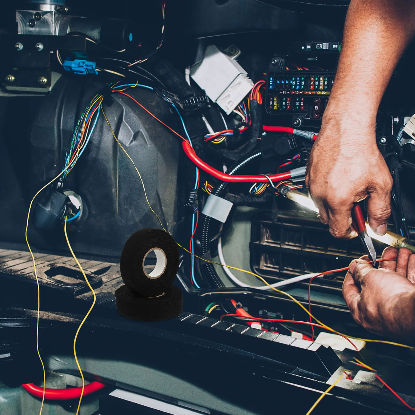 

2pcs Black Automotive Wiring Harness Heat-Resistant Wiring Harness Durable Car Wire Car Wire Tape Repair Adhesive Tape