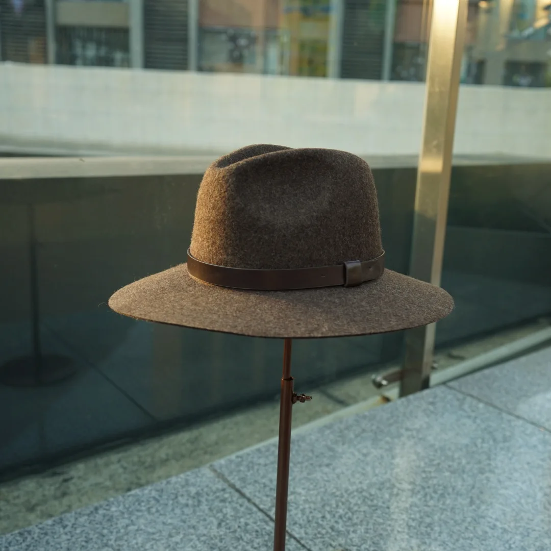korean-style-brown-mocha-belted-wide-brim-woolen-jazz-hat-unisex-autumn-winter-british-retro-felt-hat-ethnic-style-daily-use
