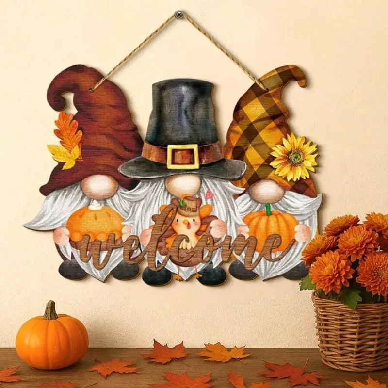 1 Stück Willkommen Herbst Thanksgiving Sonnenblume Mini Zwerg 2D Holzschild Hängedekoration Geeignet für Fensterdekorationen im Innen- und Außenbereich
