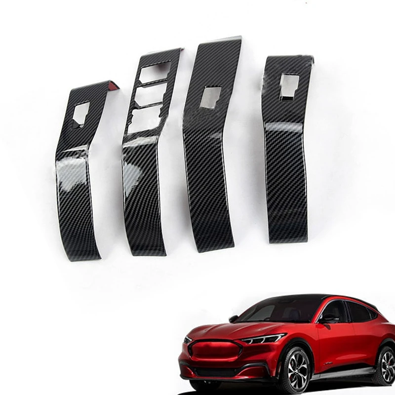 For Ford Mustang MACH-E 2021 2022 Door Window Lift Panel Door Window Switch Cover Trim, Carbon Fiber Pattern