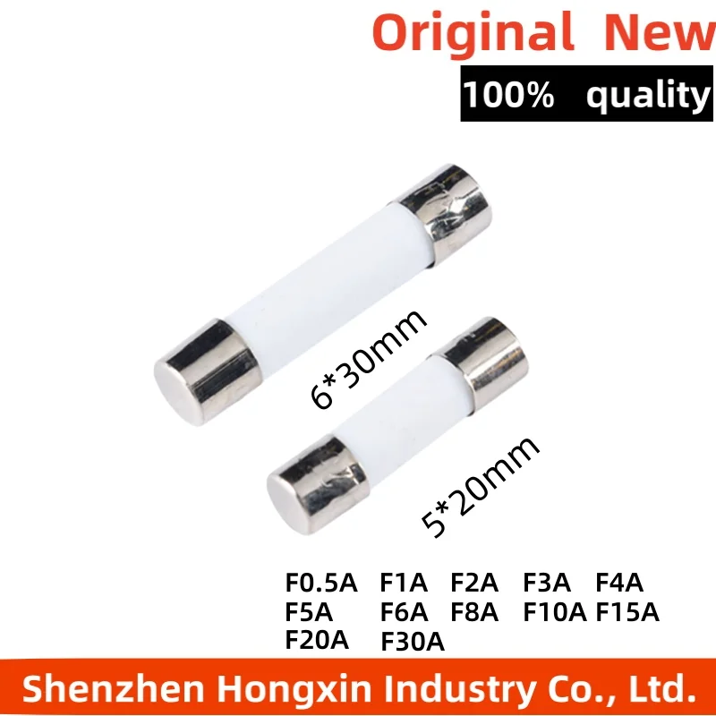 50 pieces Ceramic fuse tube fuse 5 * 20mm 6 * 30mm F1A 2A 3A 4A 5A 6A-20A 250V Please indicate the size in the remarks