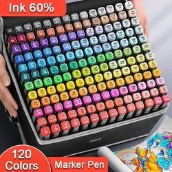 24-120 Kleuren Alcohol Marker Enkele Art Markers Borstel Pen Schets Gebaseerd Markers Dual Head Manga Tekening Pennen Art levert