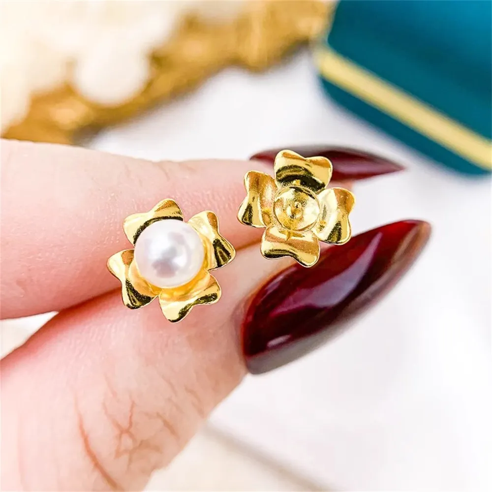 

DIY Pearl Mini Accessories S925 Pure Silver Ear Stud Empty Holder Gold Silver Earrings Fit 5-6mm Oval E164