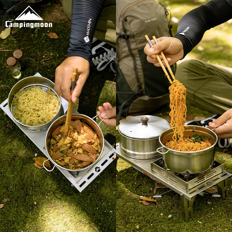 

CAMPINGMOON S371 Кастрюля-пароварка 2-в-1 для приготовления на пару и варки, портативная походная кастрюля из нержавеющей стали 304 для приготовления лапши